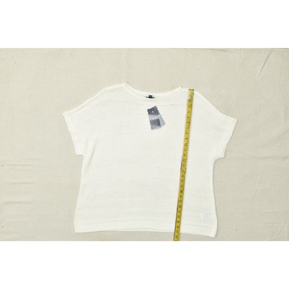 CHAPS Women's White Striped Short Sleeve Sweater Plus Size 2X Acrylic NEW - Picture 2 of 8
